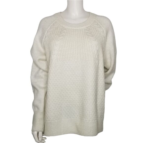 St. John’s Bay Beige Cream Gold Metallic Weave Crew Neck Cable Knit Sweater XL - Picture 1 of 9